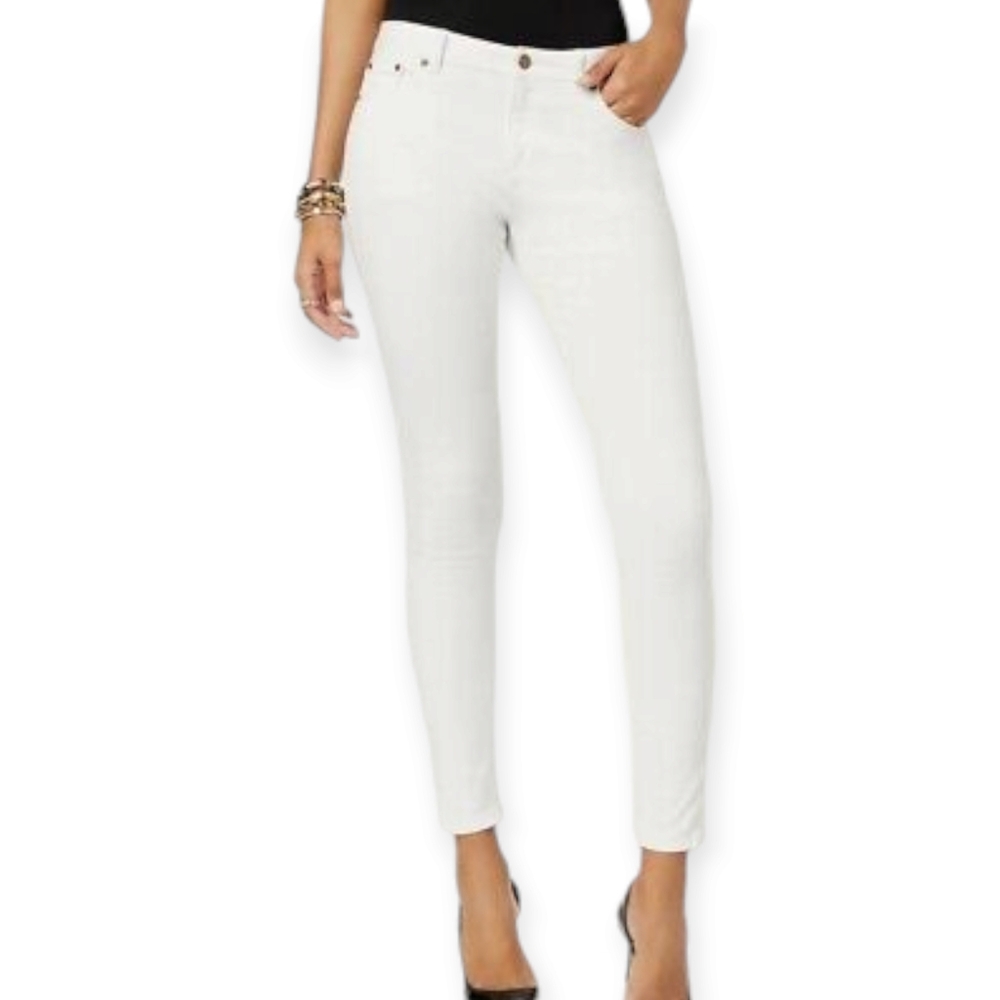 Tory Burch White Super Skinny Jeans Ankle Zip / Gold Logo Hardware Size 29